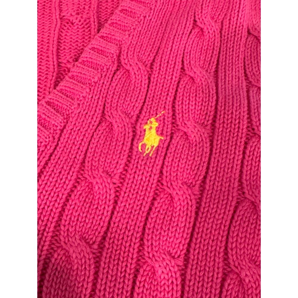 Ralph Lauren Sport Womens M Pink Cable Knit V Neck Cotton Sweater Preppy Pony - Picture 3 of 8